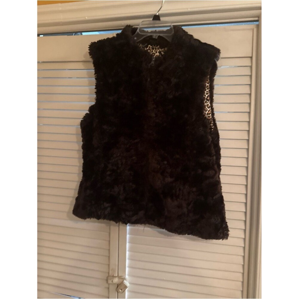 new directions Plush Faux-Fur Vest in Dark Brown with Leopard Lining